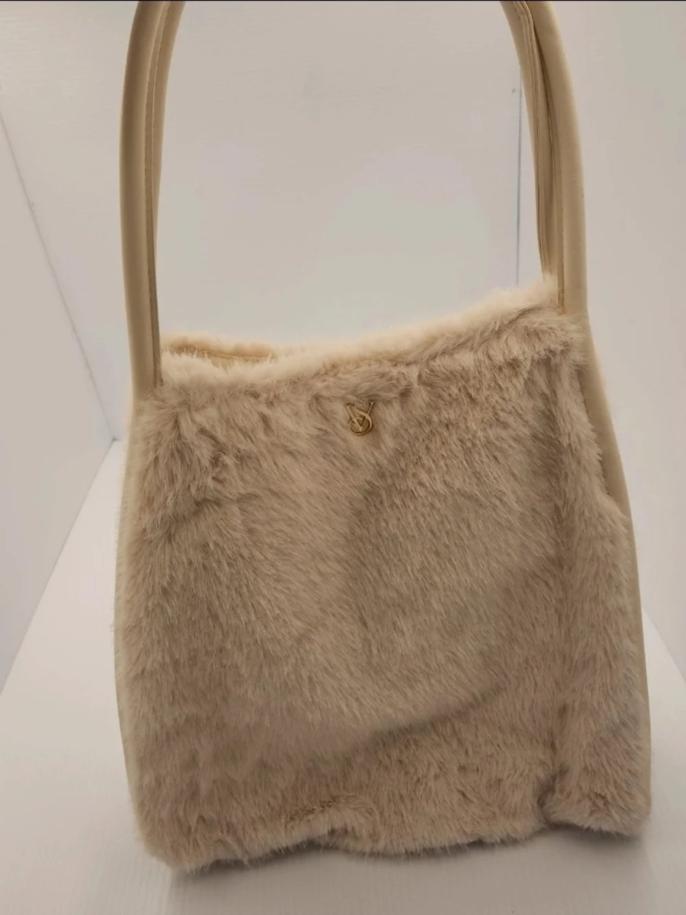 Victoria's Secret Cream Faux-Fur Tote with Gold Accent